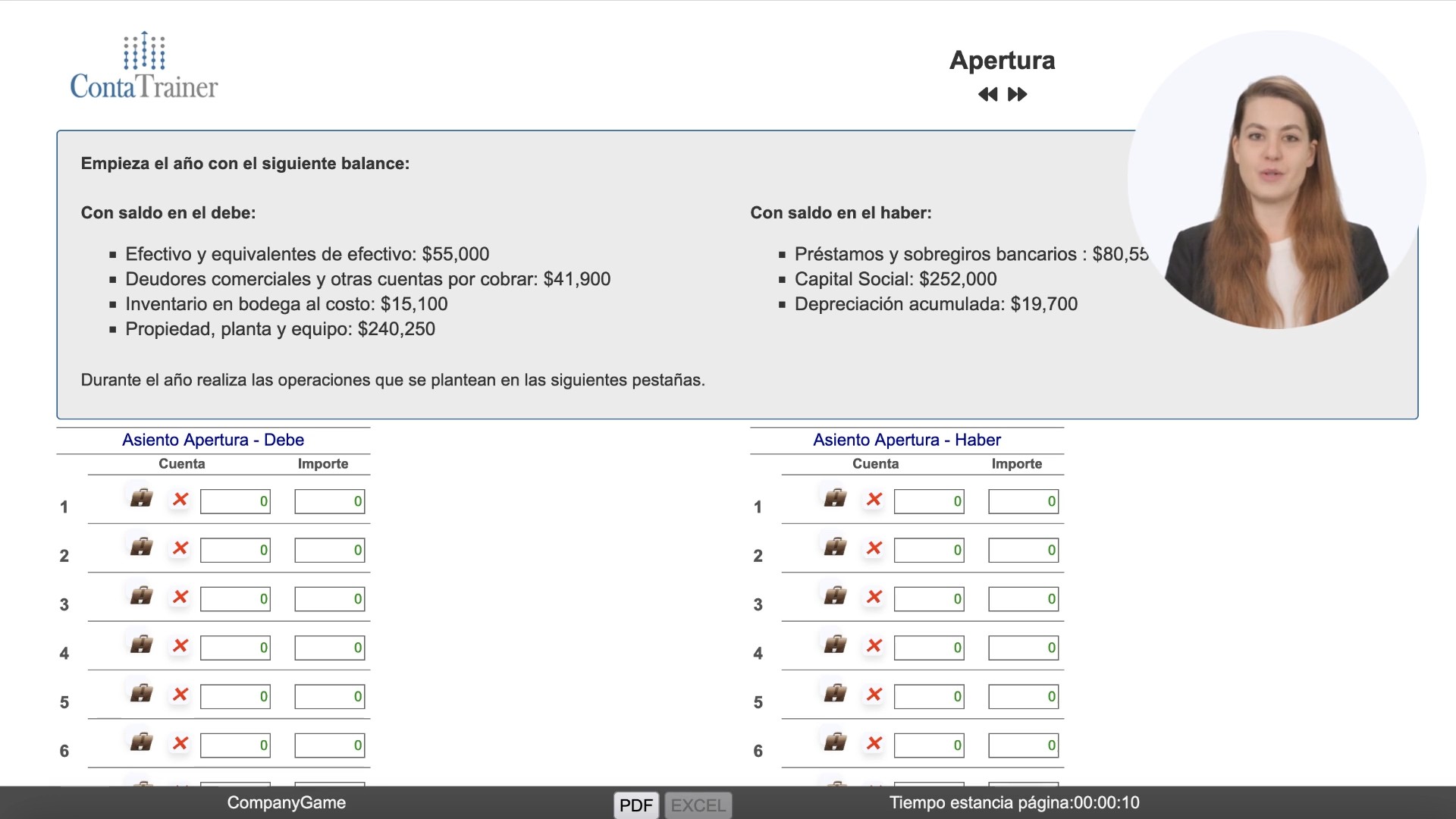 Actividades — Asiento de apertura